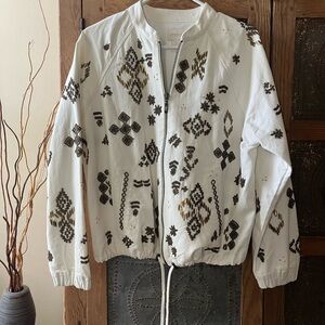 Chico's White beaded Embellished Zip-Front Bomber Jacket